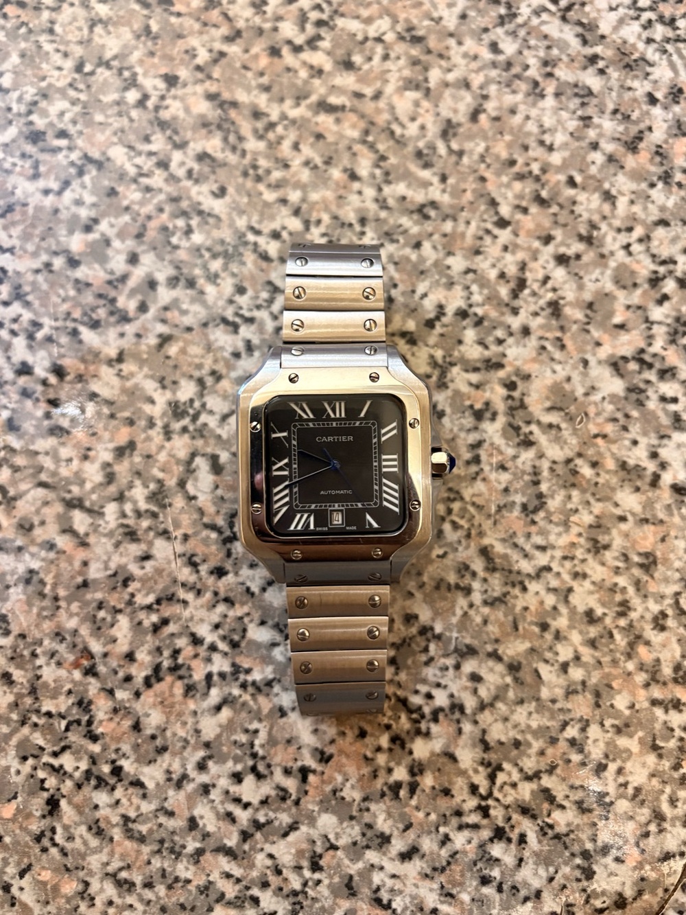Cartier Santos Two-Tone Stainless Steel Watch with Black Dial